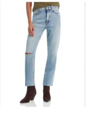 Rag Bone Wren High Rise Slim Straight Jeans Womens 28 Riley With Holes Raw Hem
